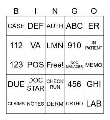 CLAIMS Bingo Card