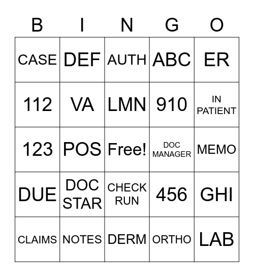 CLAIMS Bingo Card