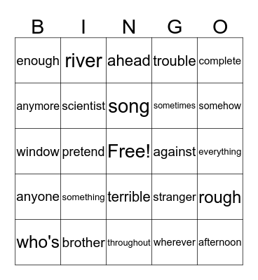 Bingo for 3rd Grade Bingo Card