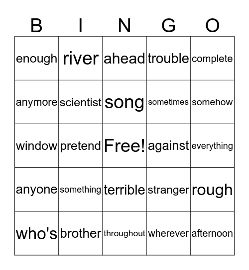 Bingo for 3rd Grade Bingo Card