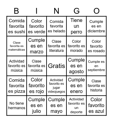 Bingo: Todo sobre mí Bingo Card