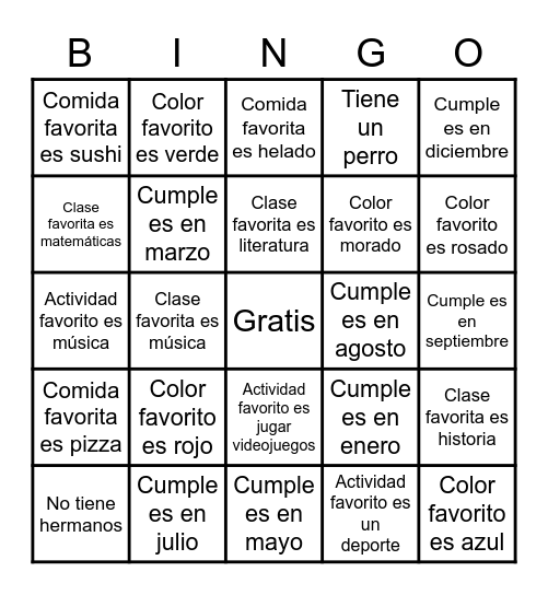 Bingo: Todo sobre mí Bingo Card