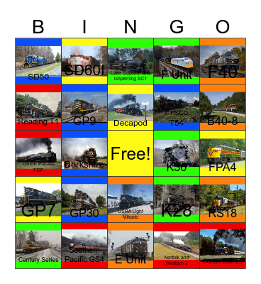 All About Fast Moving Trains Bingo Card