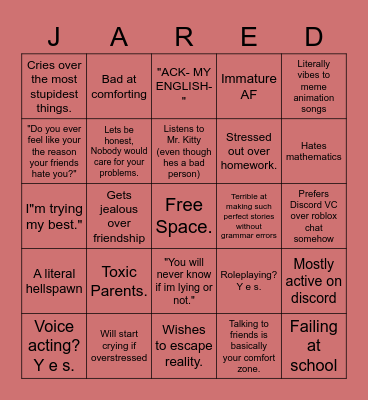 Do you kin me (Jared)? Let's find out. Bingo Card