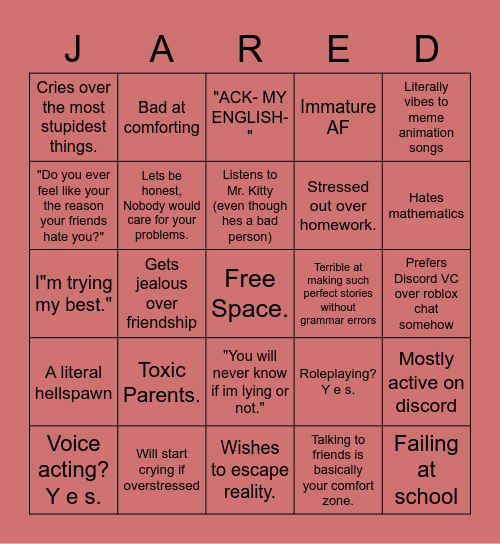 Do you kin me (Jared)? Let's find out. Bingo Card