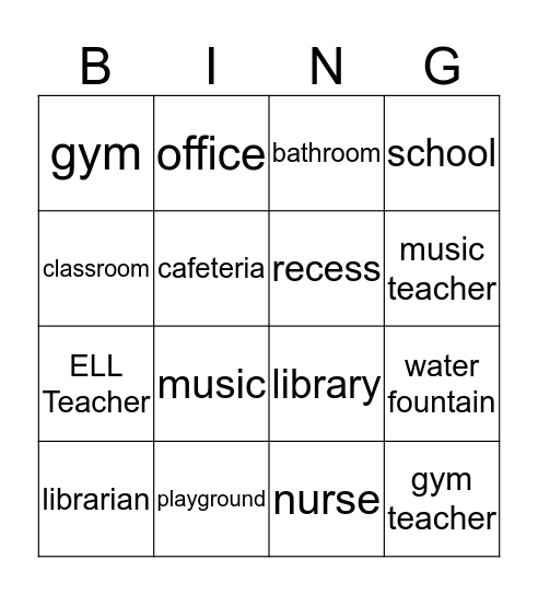 School Rooms and Teachers Bingo Card