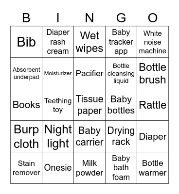 Tim's baby shower Bingo Card