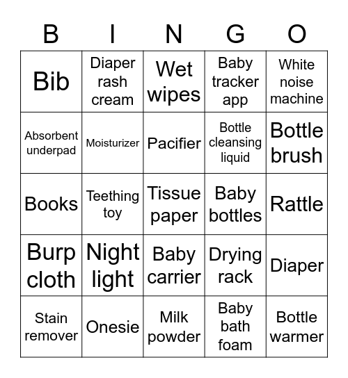 Tim's baby shower Bingo Card