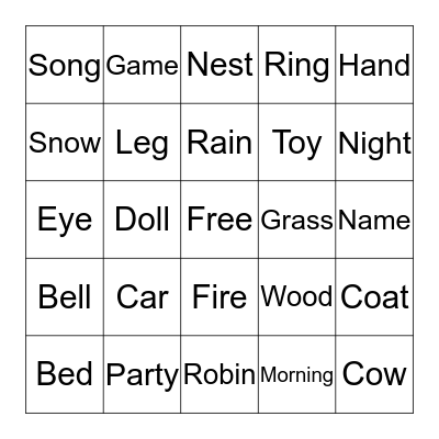 Sight Words Bingo Card