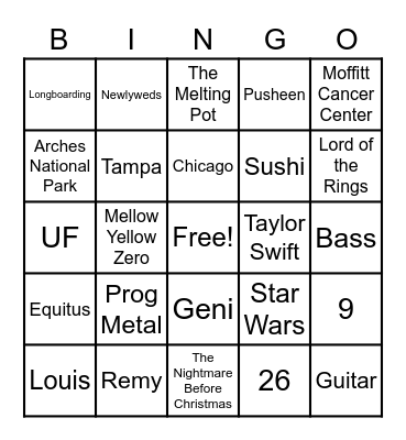Newlywed Bingo Card