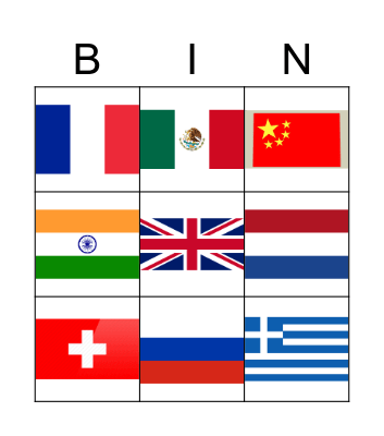 Nationalities Bingo Card