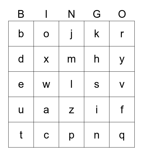 Alphabet! Bingo Card