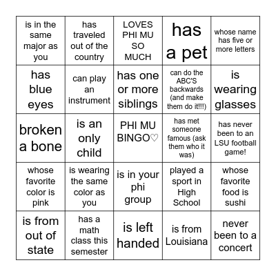 FIND SOMEONE WHO.... Bingo Card