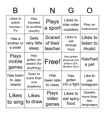 Ice Breaker Bingo Card