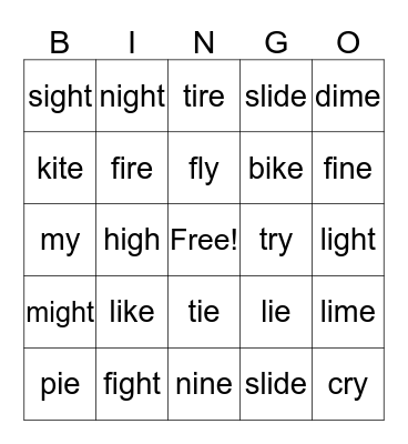 Long i Bingo Card