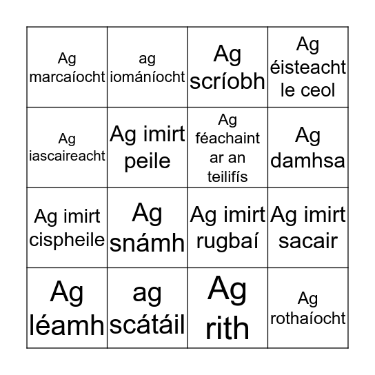 Caitheamh Aimsire Bingo Card