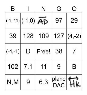 Unit 1 Geometry Basics Bingo Card