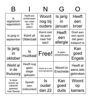 Introductiedag studenten Bingo Card