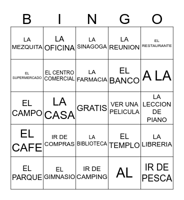 PASATIEMPOS/LUGARES Bingo Card
