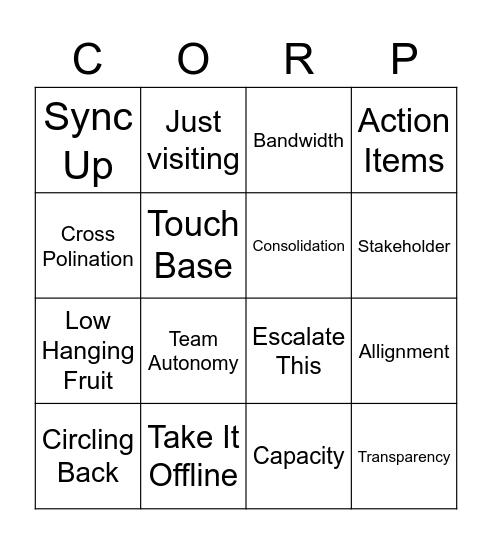 Corp Speak Bingo Card