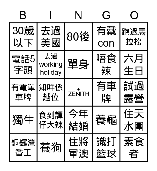 Get to know each other!! Bingo Card