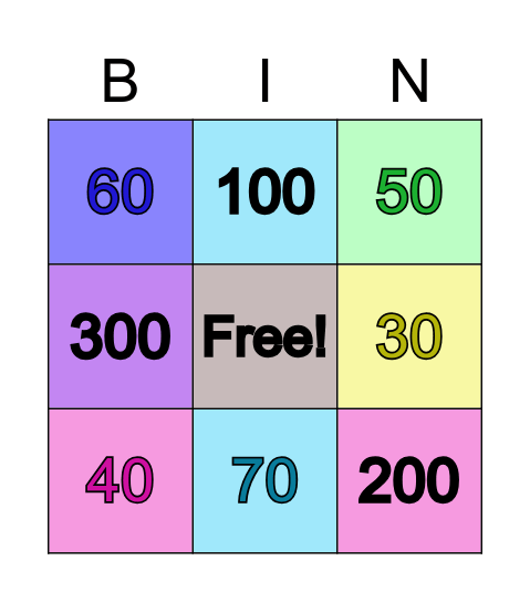 Math bingo Card