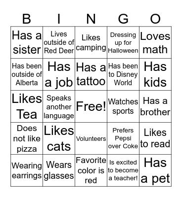 Middle Years 2015 Bingo Card