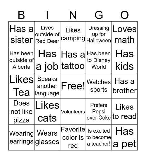 Middle Years 2015 Bingo Card