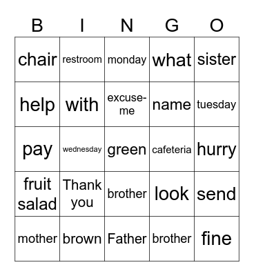 ASL UNIT 1,2 Bingo Card