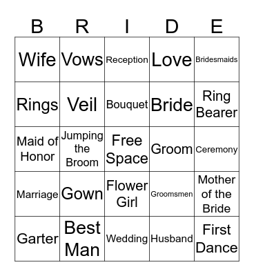 Bridal Shower Bingo Card