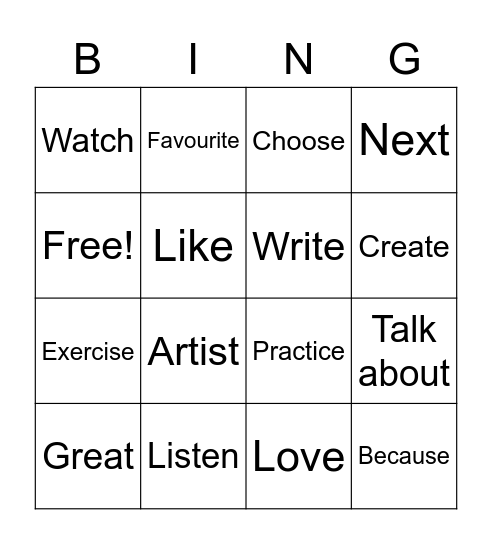 Words lesson 1 Bingo Card