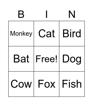 animal world Bingo Card