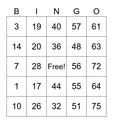 Untitled Bingo Card