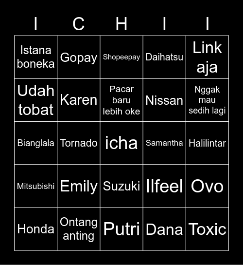 punya chichi Bingo Card