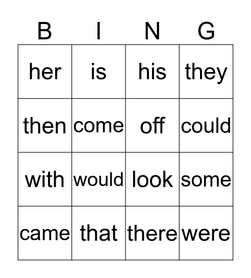 Sight Words  Bingo Card