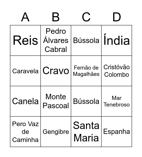 Grandes Navegações Bingo Card