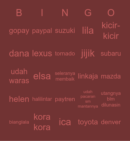 ruby’s Bingo Card
