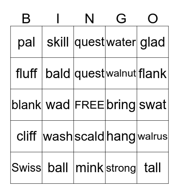 SPIRE Bingo-wa, al, ff, ll, ss, welded sounds Bingo Card