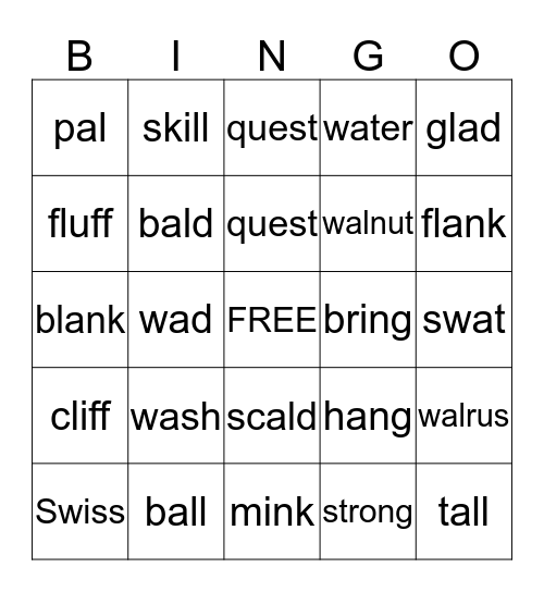 SPIRE Bingo-wa, al, ff, ll, ss, welded sounds Bingo Card