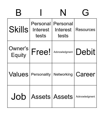 Chapter One Bingo Card