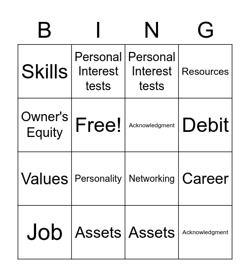 Chapter One Bingo Card