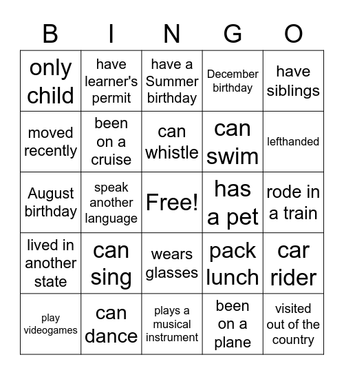 Hello Bingo! Bingo Card