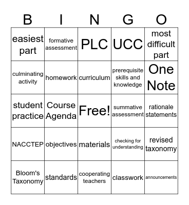 Lesson Planning  Bingo Card