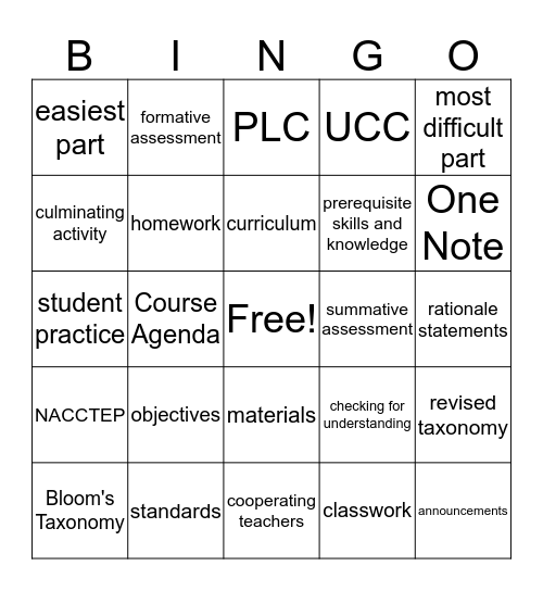 Lesson Planning  Bingo Card