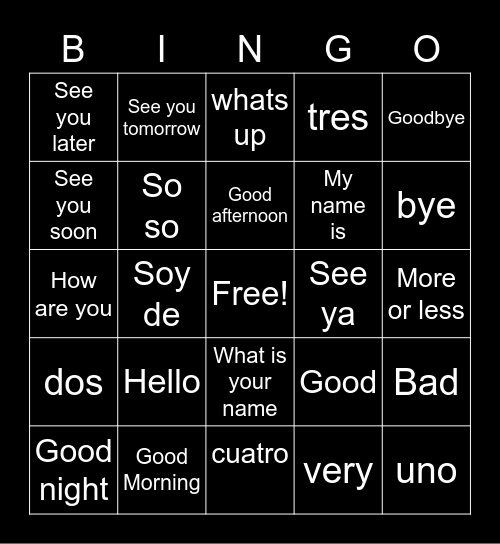 Greetings and Introductions Bingo Card