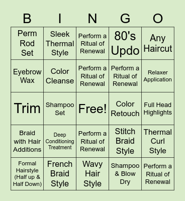 Aveda Institute Maryland Salon Bingo Card