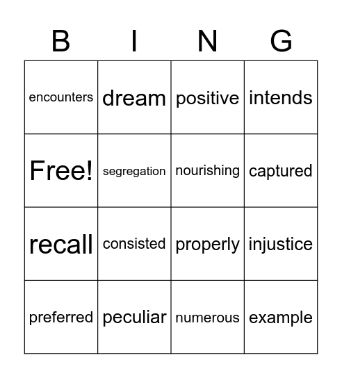 My Brother Martin Vocabulary Bingo Card