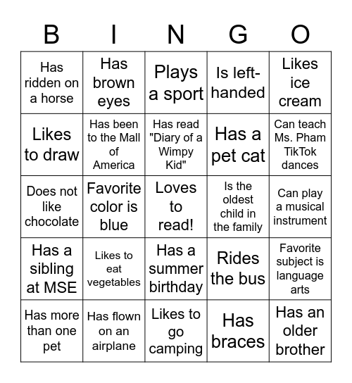 Classmate Bingo: Find Someone Who... Bingo Card