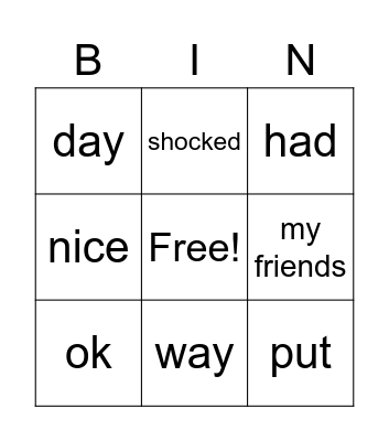 My summer Bingo Card