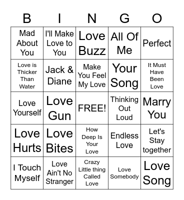 Love Songs Bingo Card
